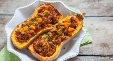 Butternut farcie au lard et aux noisettes